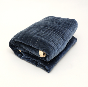 Cotton Velvet Stonewashed Hand Quilted Bedspread With Flanges-88X92 Inch