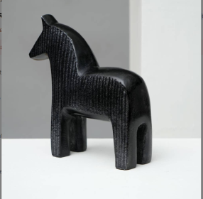 Black Ribbed Horse Sculpture Aluminum Table Decor 5.5X1.5X6