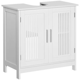 kleankin Modern Under Sink Cabinet with 2 Doors, Pedestal Under Sink Bathroom Cupboard, Bathroom Vanity Cabinet with Adjustable Shelves, White