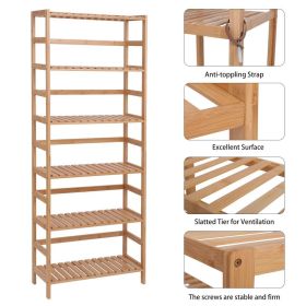 Bamboo Shelf 6 Tier, 63.4 Inches Height Free Standing Bookshelf Plant Flower Stand Rack Bathroom Storage Tower, Multipurpose Utility Organizer Shelf