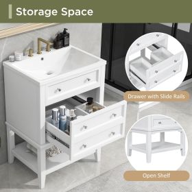 24" Bathroom Vanity Without Sink, Base Only, Solid Wood Frame, Bathroom Storage Cabinet with Drawer and Open Shelf