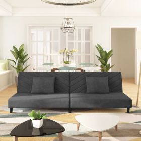 2-Seater Sofa Bed with Two Pillows Dark Gray Velvet