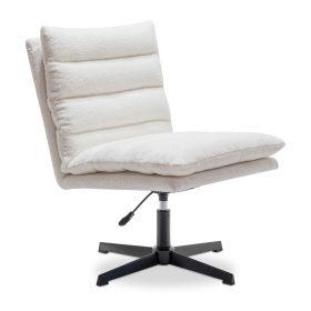 Beige Teddy Fabric 360° Swivel Accent Chair, Cross Legged Office Chair, Adjustable Armless Wide Home Lounge Chair for Bedroom, Living Room-1PC