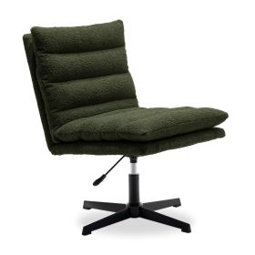 Green Teddy Fabric 360° Swivel Accent Chair, Cross Legged Office Chair, Adjustable Armless Wide Home Lounge Chair for Bedroom, Living Room-1PC