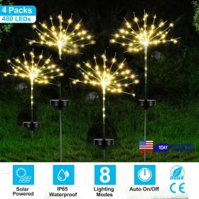 4Pcs Solar Powered Starburst Lights 480 LEDs Firework Lamp Garden Path Decor Lights